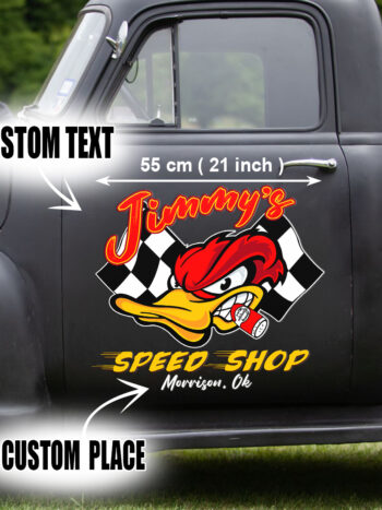 Personalized Hot Rod Garage Duck Speed Shop Vinyl Sticker