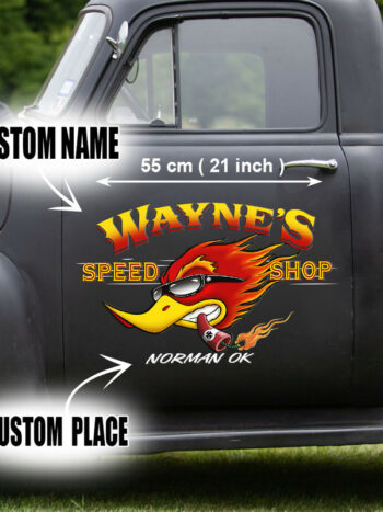 Set of 2 Personalized Mr. Horsepower Vinyl Decals for Speed Shop Enthusiasts