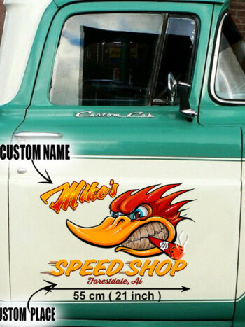 Set of 2: Hot Rod Garage Speed Shop Mr. Horsepower Vinyl Wrapped Decals