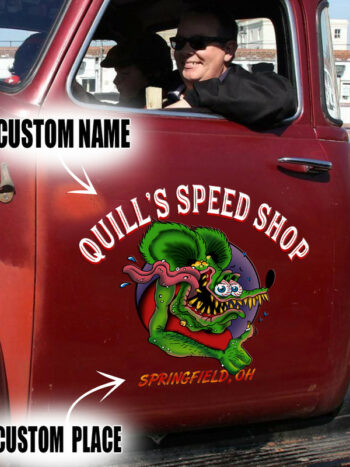 Personalized Rat Fink Speed Shop Vinyl Wrap Decals for Car Doors (2 Pcs)