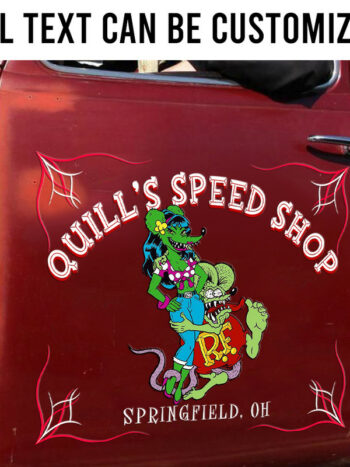 Personalized Rat Fink Decals for Hot Rod Garage Couple - Trixie Edition